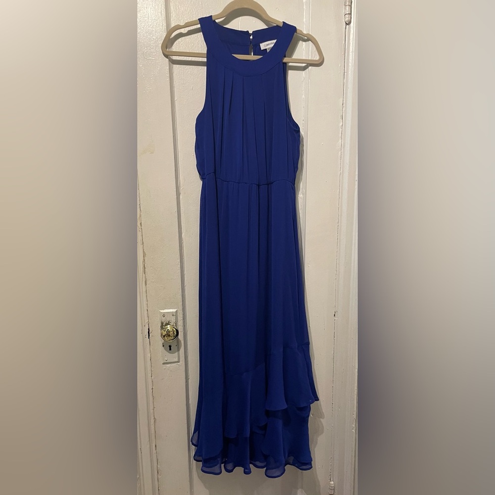 Calvin Klein Royal Blue Maxi Dress with Pleated Bodice